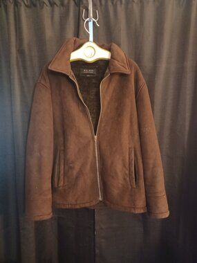 Axcess Dark Brown Vegan Suede Full Zip Sherpa Jacket Mens Size XL